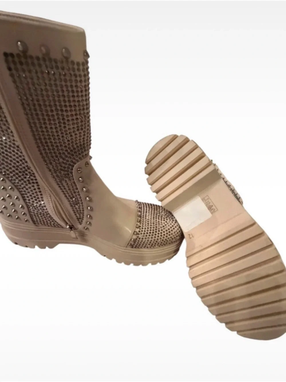 Azalea Wang Beige Rhinestone Studded Platform Boots - Women’s Sz 12